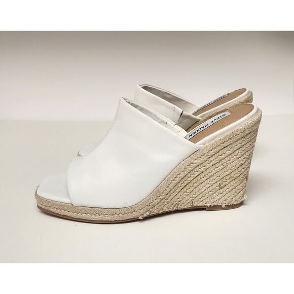 Steve Madden Women's White Urge Espadrille Wedge Heel Leather Sandals Size 8M - Picture 3 of 12